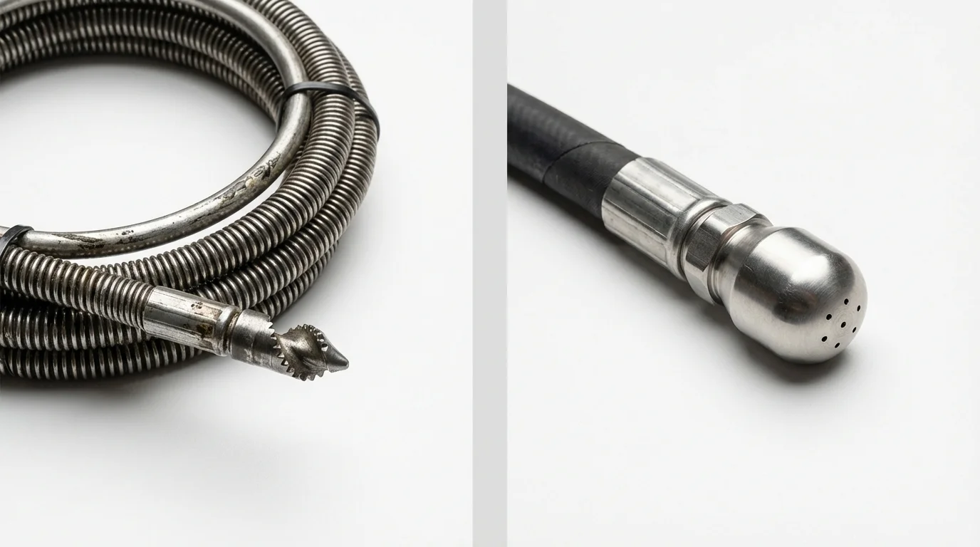 Drain snake cable and hydro jetting nozzle used for drain cleaning in Mattawa, WA